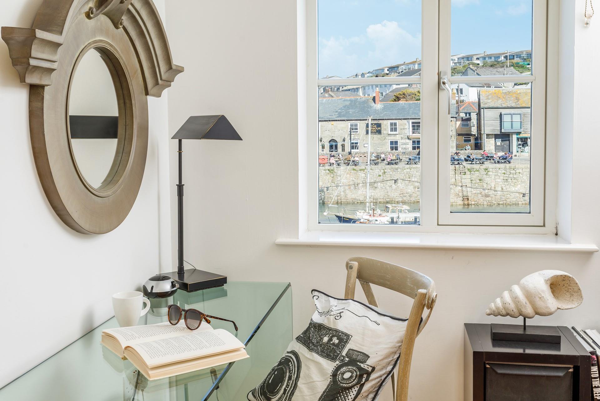 The stylish desk offers a place to work from home.