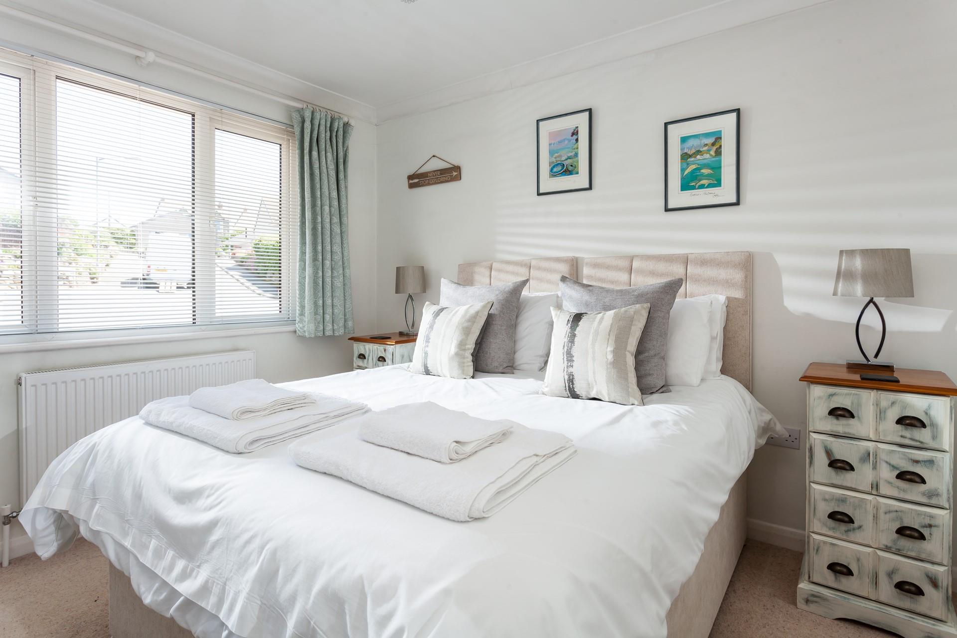 Neutral tones create a calming space to relax at night.