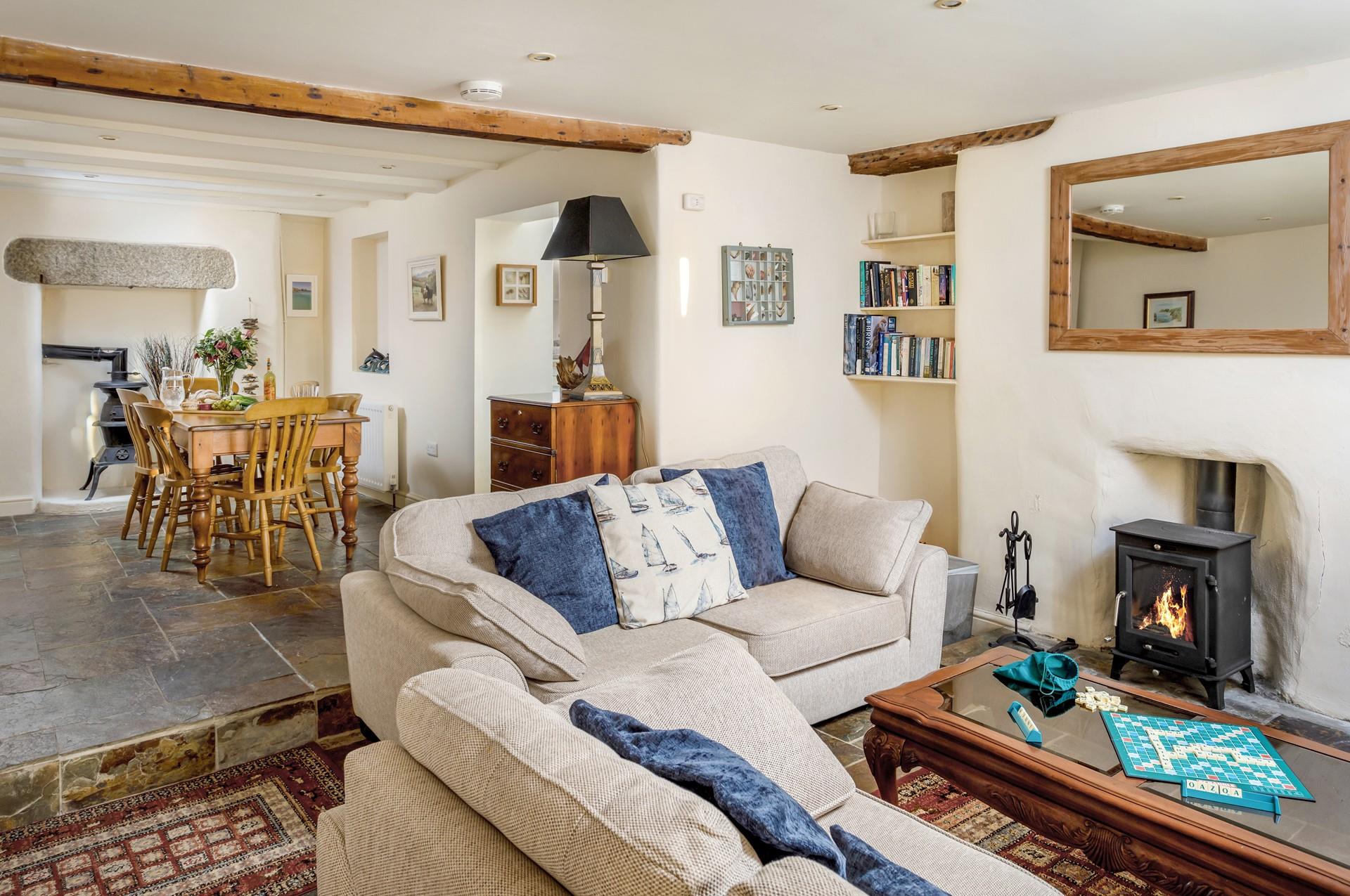 Sink into the sumptuous sofa with the crackle of the woodburner in the background - the ultimate cosy evening!