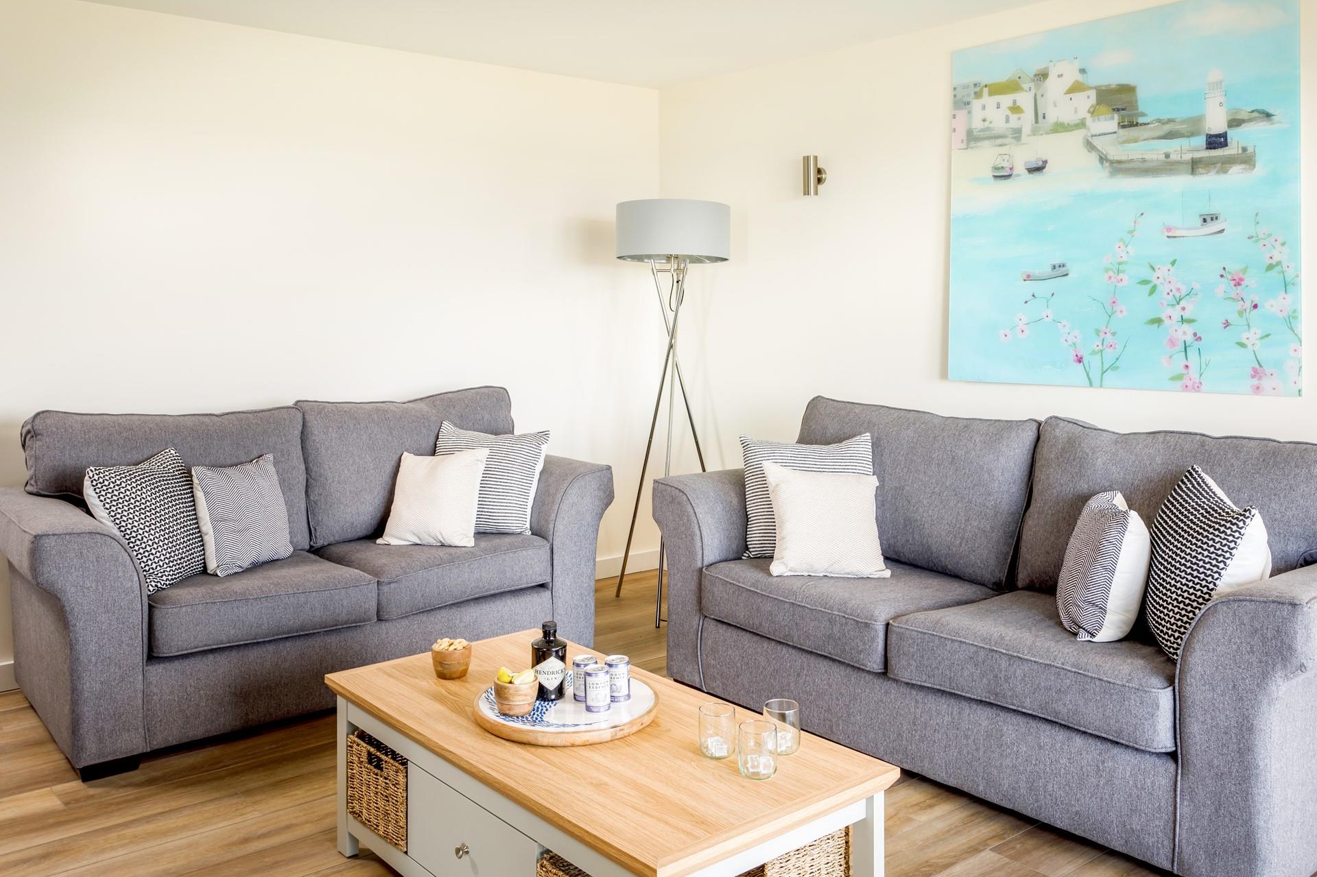 Locally inspired artwork reflects the quaint seaside location.