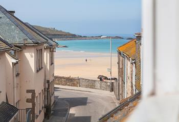 Enjoy sea views from bedroom 3 of beautiful Porthmeor.