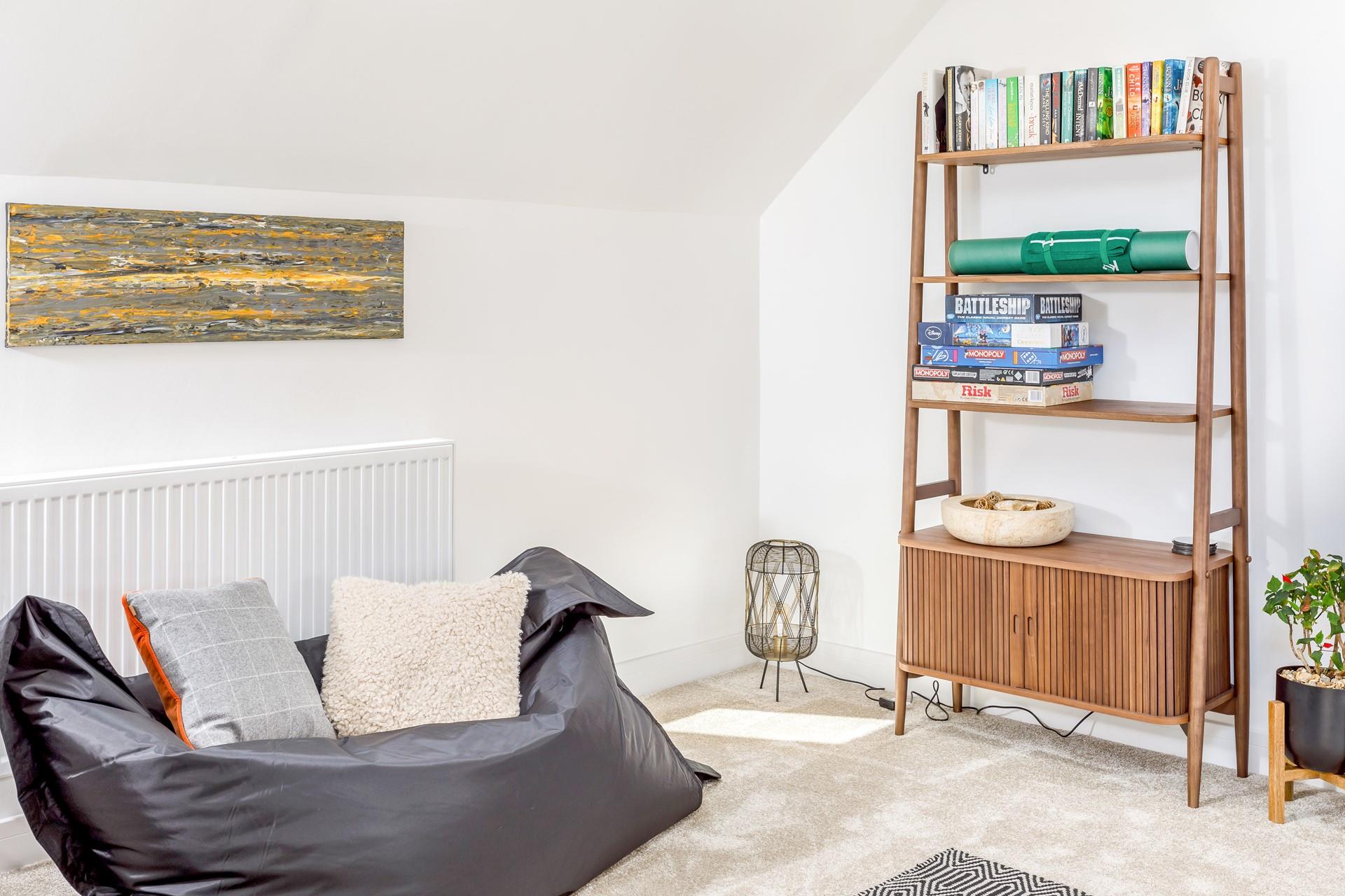 Plenty of books and games will keep the kids entertained.