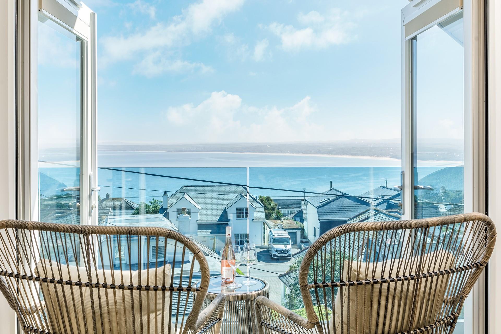 The balcony has mesmerising views across St Ives Bay.