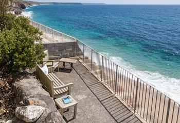 If you get bored of sitting on the balcony, stretch out on the terrace over looking Porthleven Beach. 