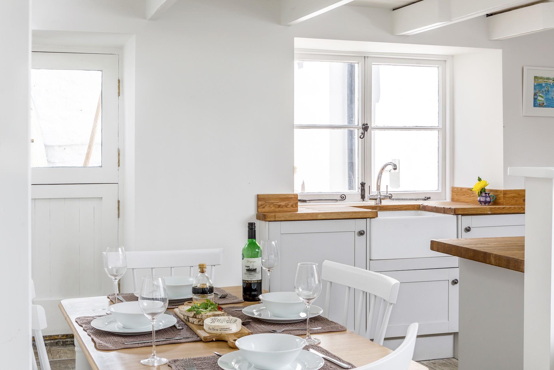 Sit around the dining table and tuck into a tasty feast.