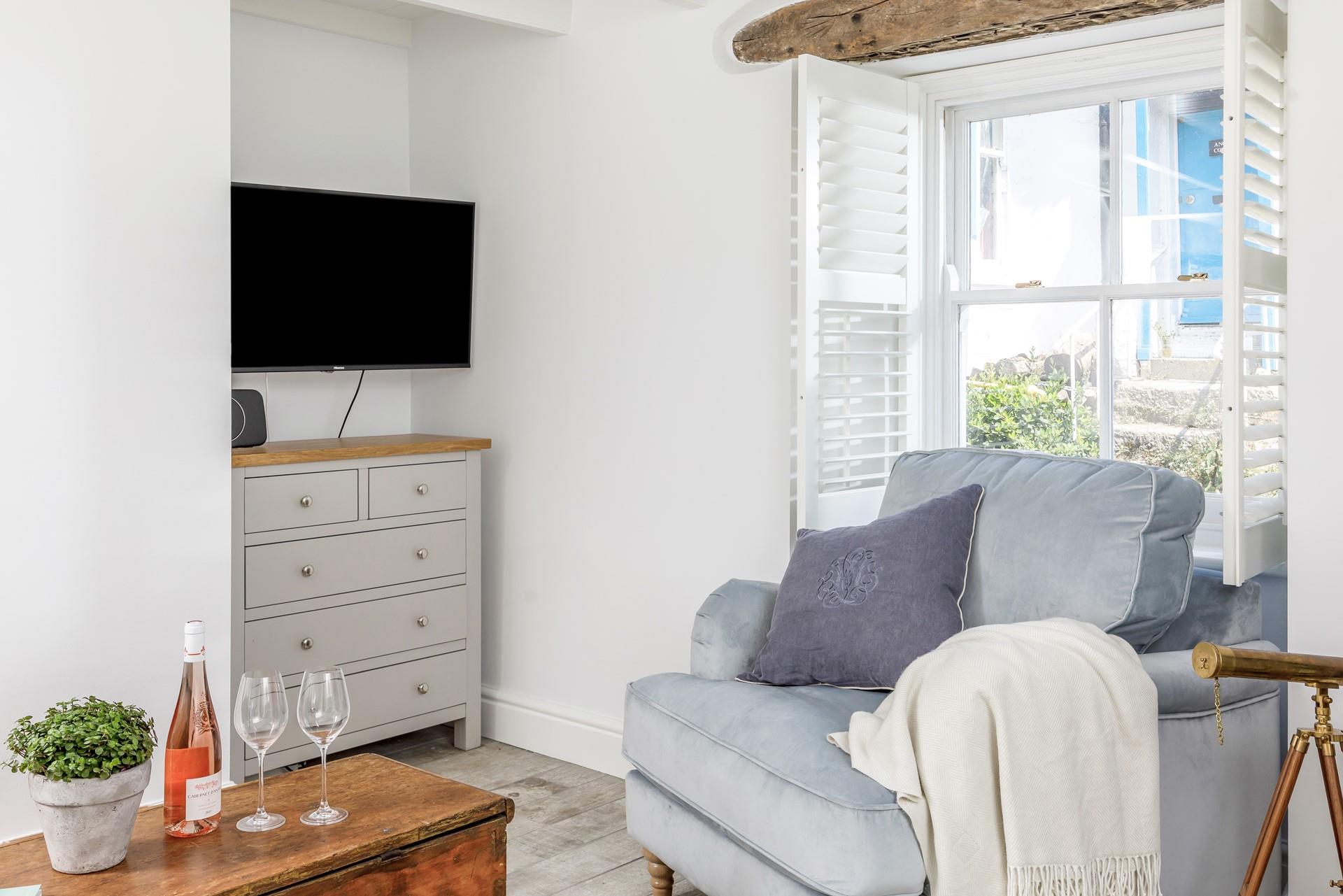 The sitting room is stylish whilst keeping its Cornish cottage charm.