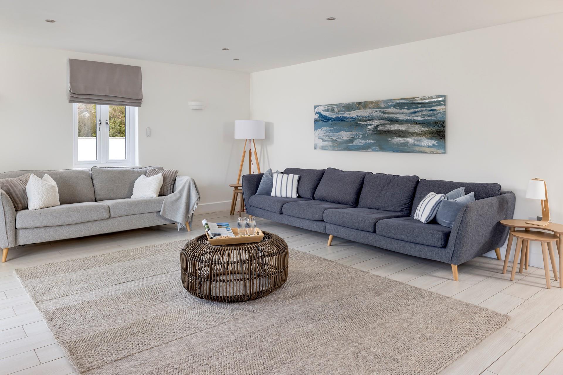 Coastal blues create a relaxing living area.