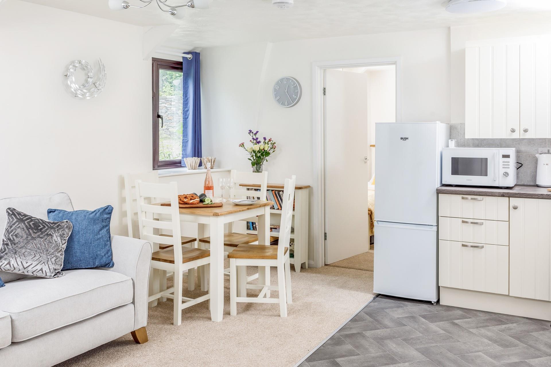 The bedrooms are located on either side of the living area.