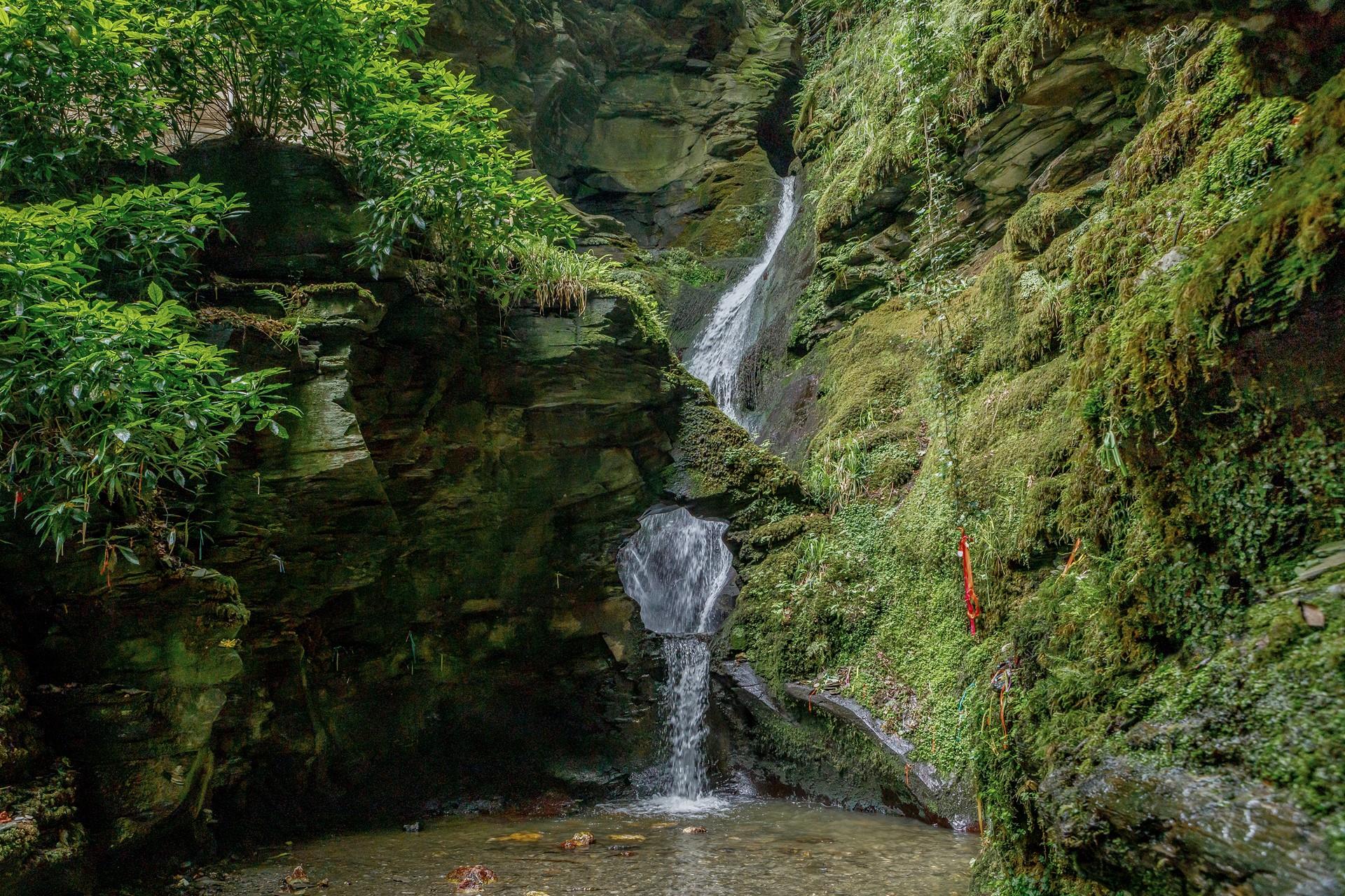 The magnificent 60-foot waterfall at St Nectan's Glen.