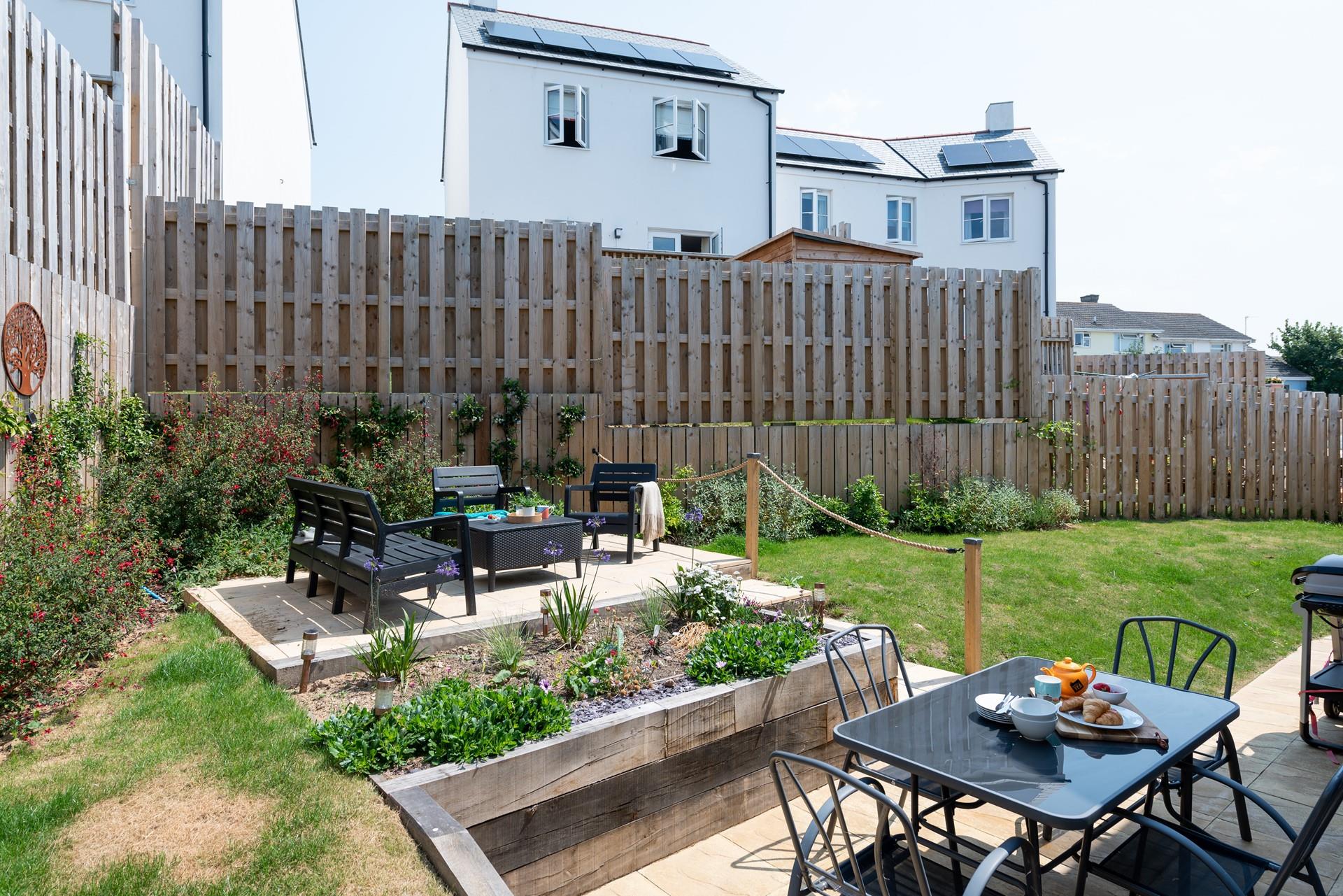 Secure garden for pets and children to play giving you the chance to sit and watch over them.