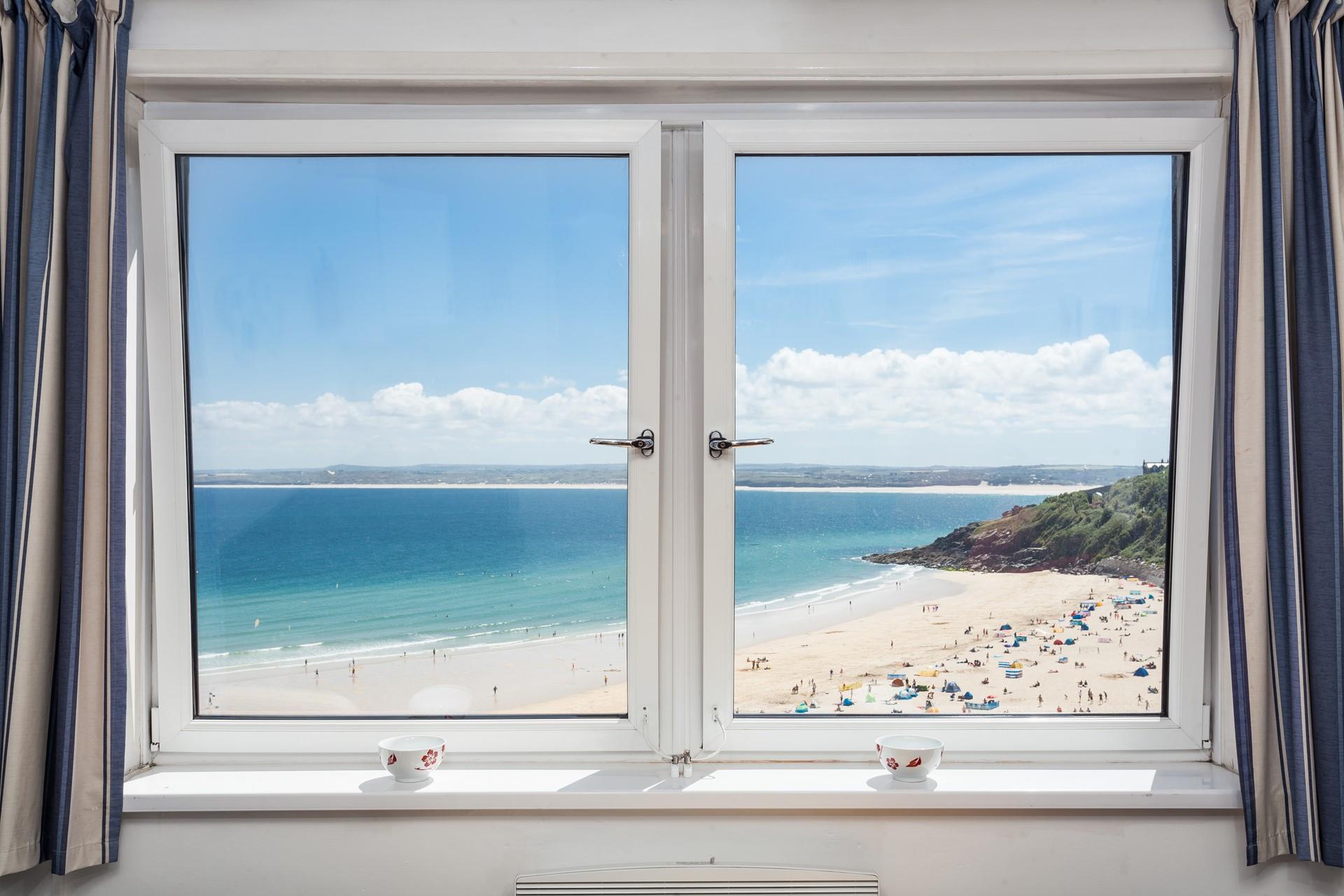 This lovely apartment has uninterrupted views of Porthminster beach.