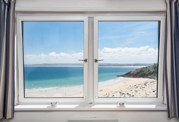 This lovely apartment has uninterrupted views of Porthminster beach.