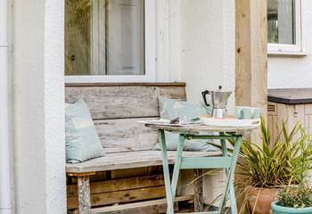 Take your morning coffee here, easing into the day on the handmade wooden bench seat.