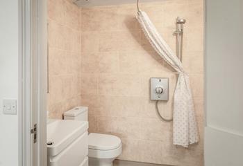 The walk-in shower is ideal for freshening up for the day.