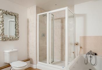 The spacious shower is just what you need for rinsing all those sandy toes!