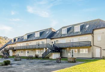 Atlantic Bay apartments are set against the backdrop of Perranporth's sand dunes. 