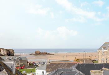 Views of the iconic Chapel Rock and vast sandy beach from the top floor.