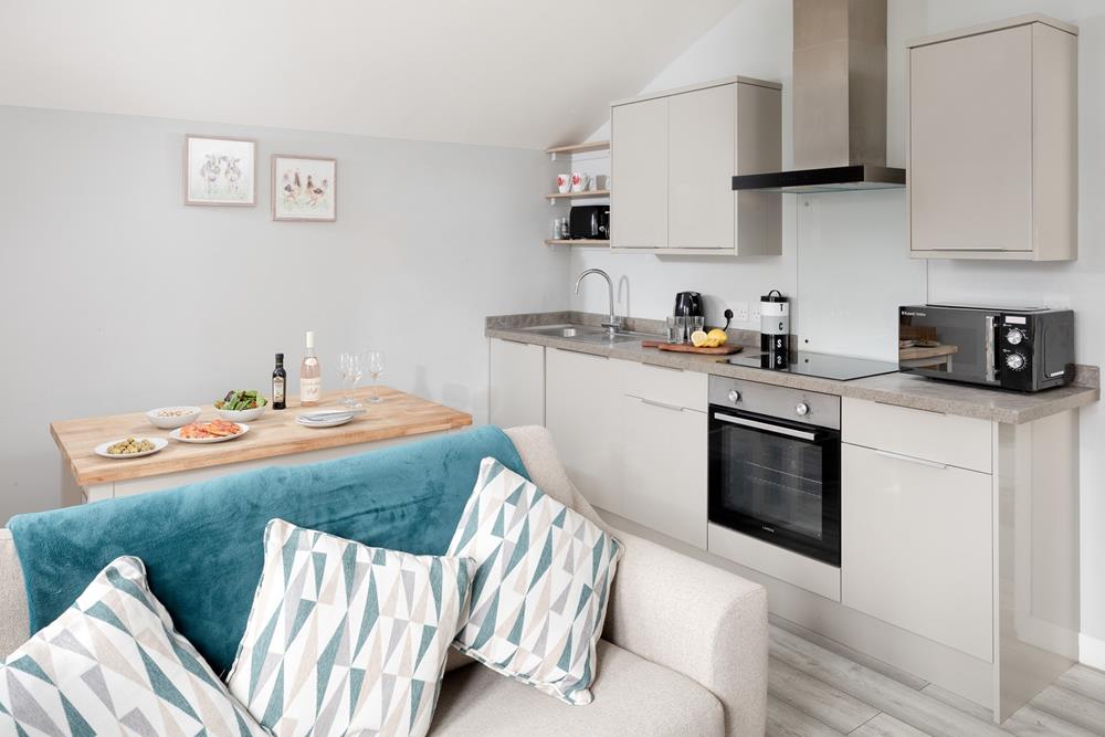 Contemporary features and bright decor in the living space.