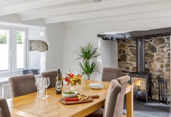 The dining room also has a woodburner so you can enjoy a hearty meal in cold months with the woodburner glowing.