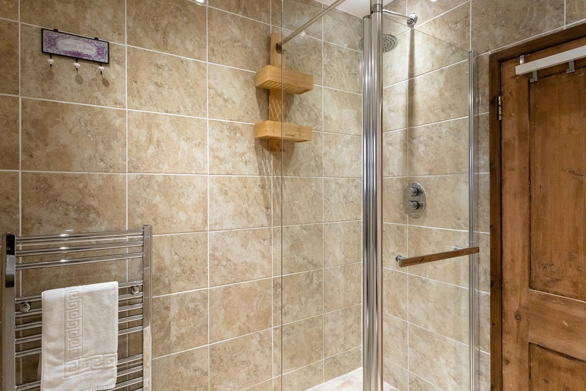 The modern shower room is perfect for washing off sandy toes.