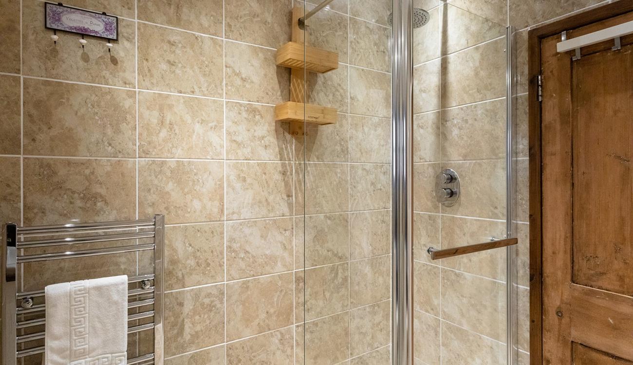 The modern shower room is perfect for washing off sandy toes.