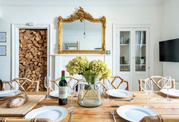 We love the log feature wall display in the dining room!