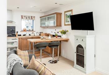 The cosy living space makes for the perfect base to return to after exploring south Cornwall.
