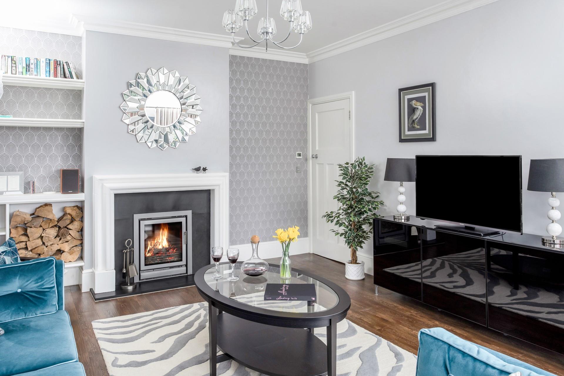 The sitting room features stylish interiors and a contemporary design.