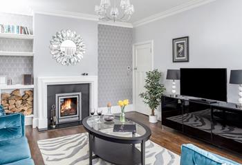 The sitting room features stylish interiors and a contemporary design.