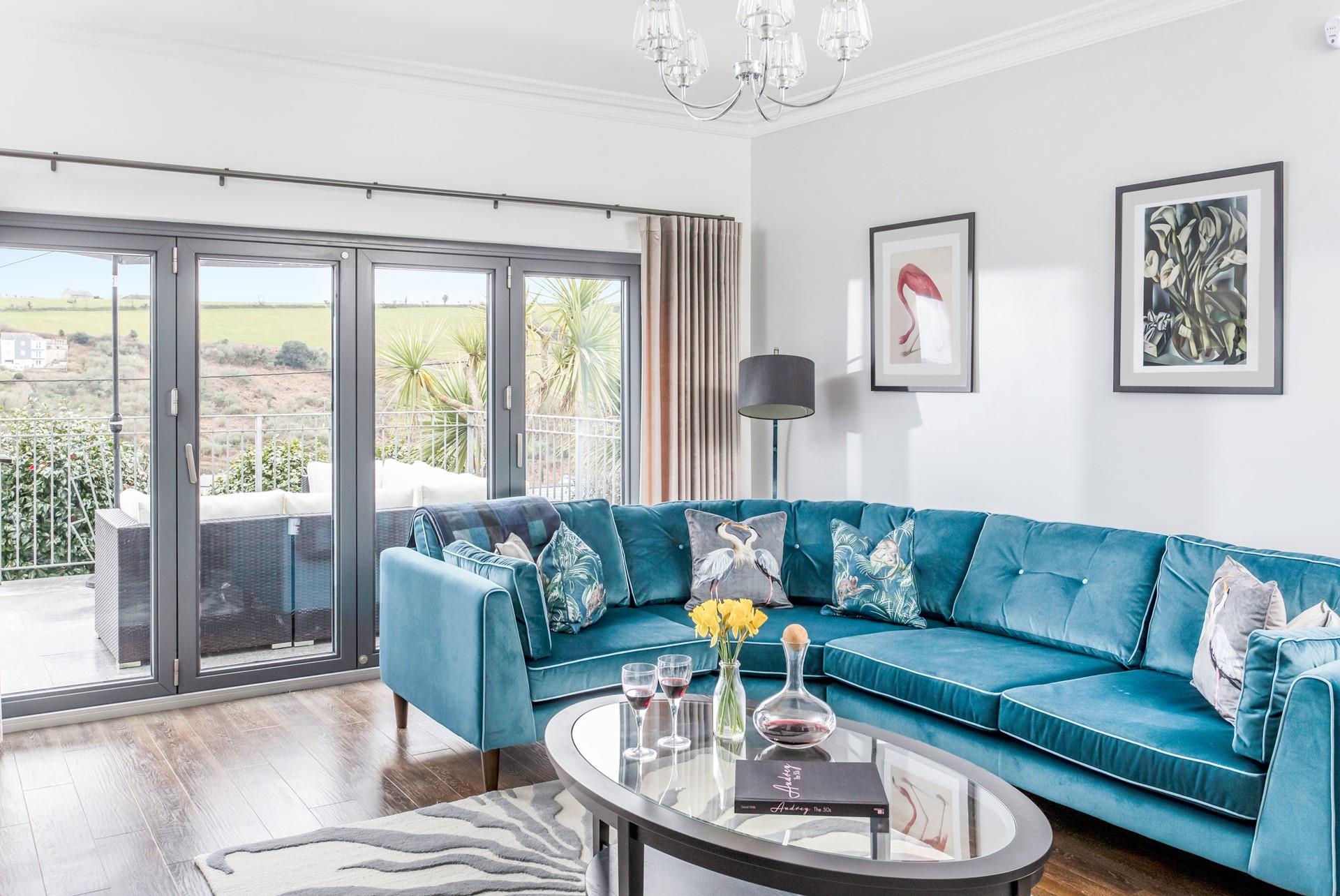 The sumptuous sofa is perfect for gathering the family around on movie nights.