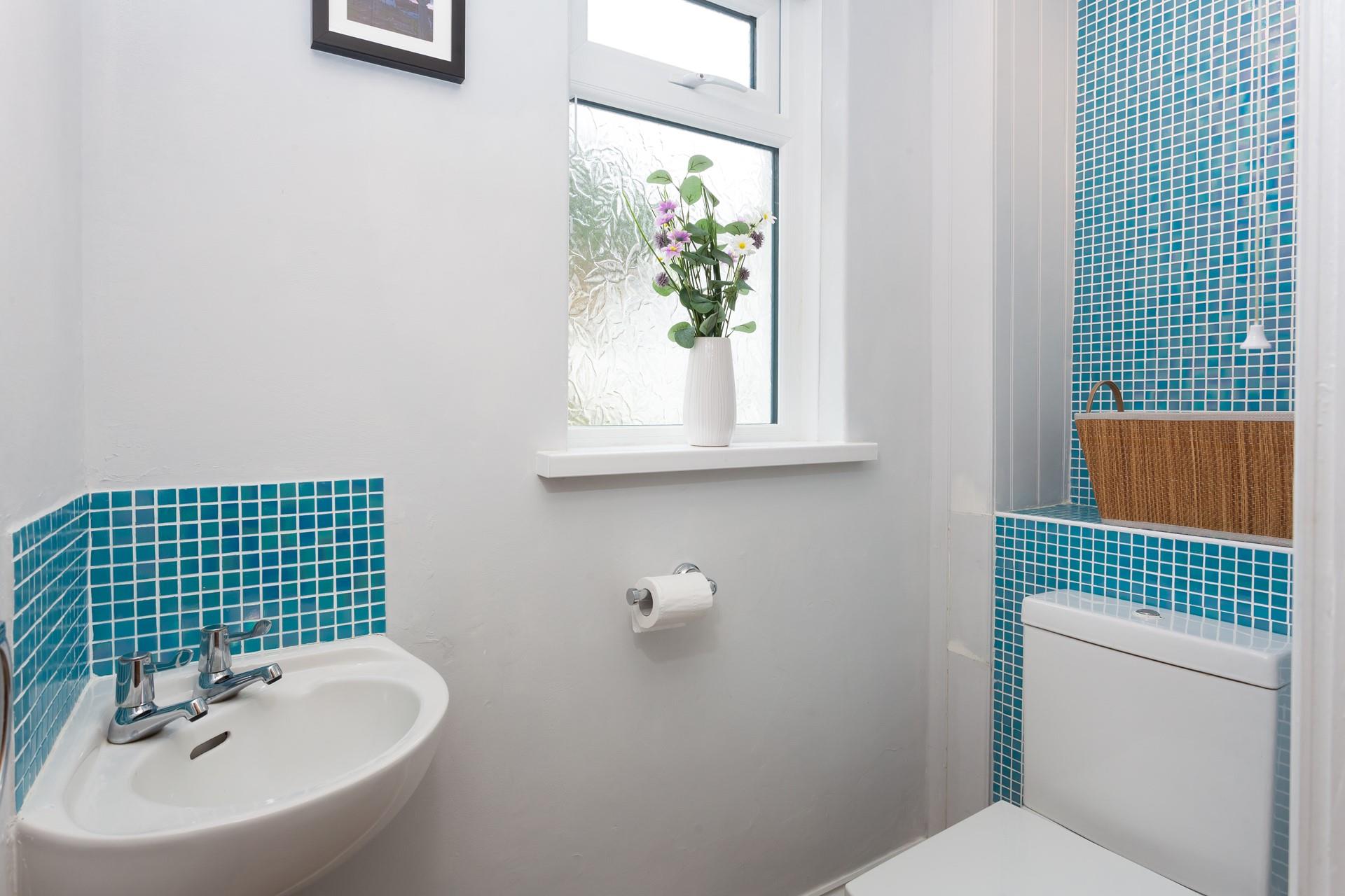 The cloakroom has an additional WC and basin.