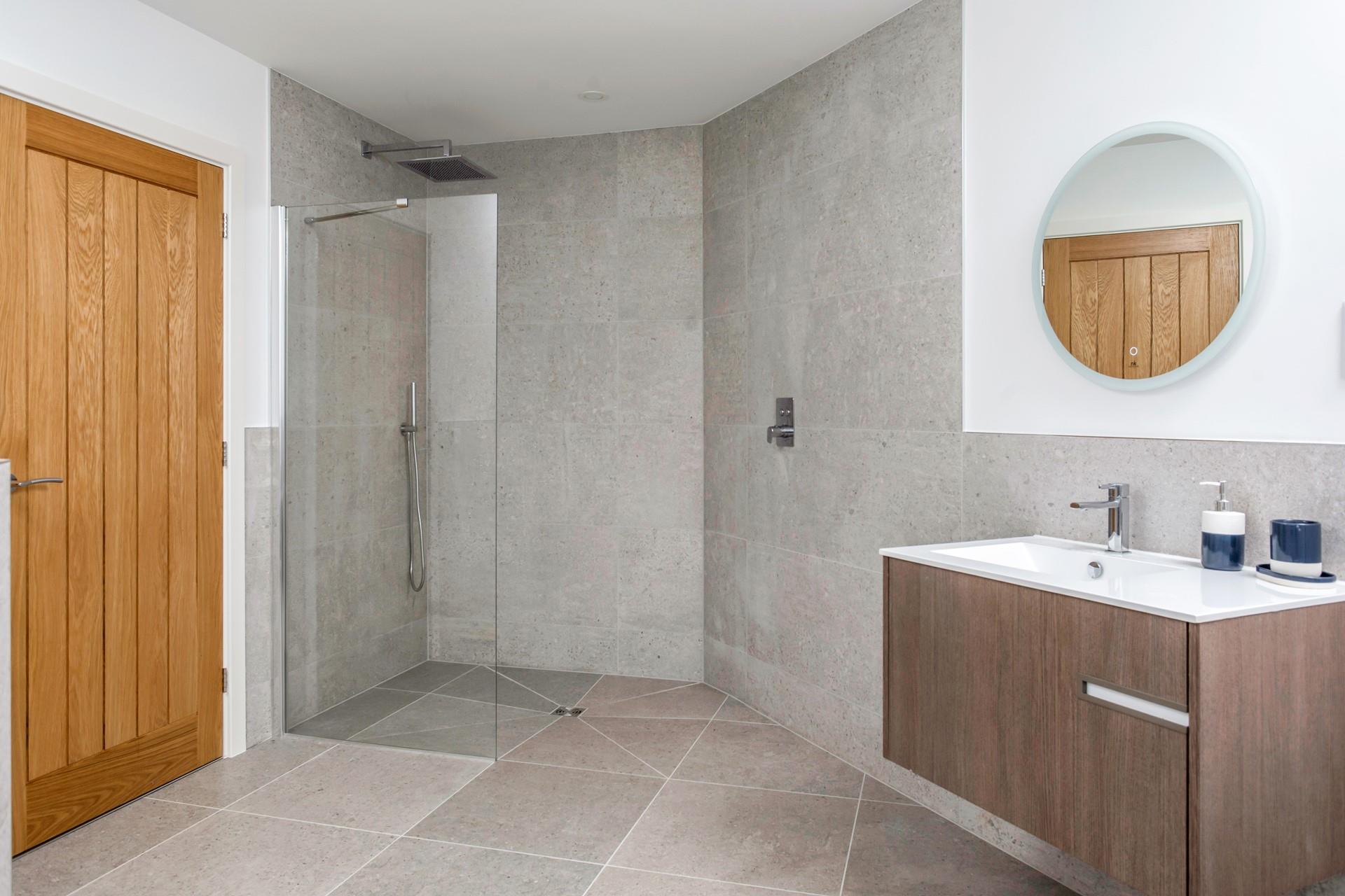 The walk-in shower is perfect for washing off sandy toes after beach days.