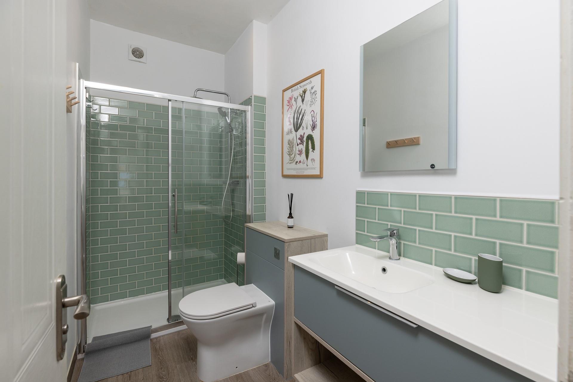 Get ready for the day in the modern bathroom.