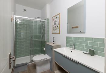 Get ready for the day in the modern bathroom.