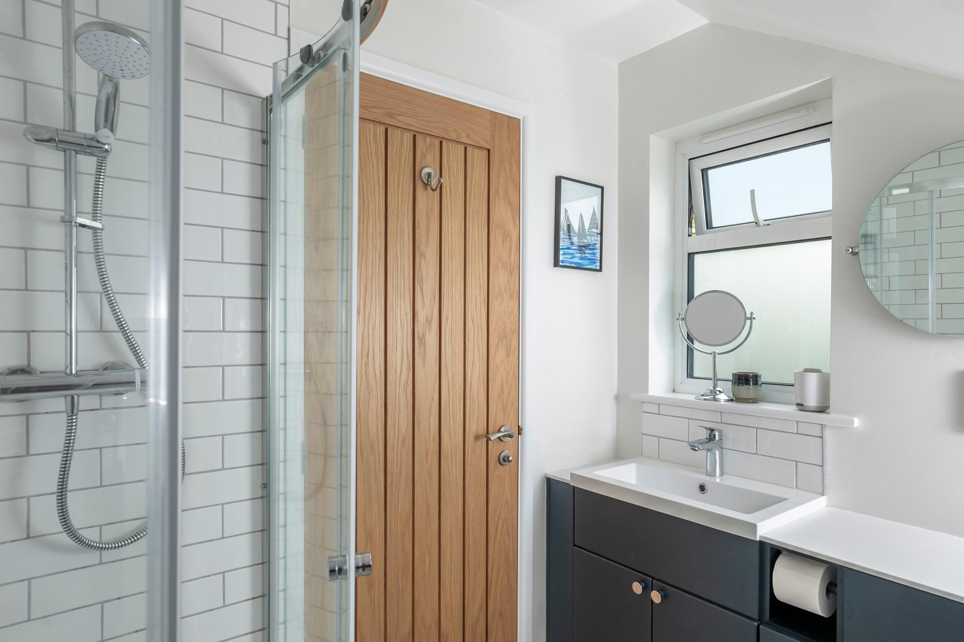 The modern and stylish bathroom is the perfect space to get ready in the morning.