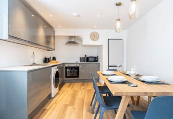 The kitchen is modern and sleek for rustling up a delicious meal.