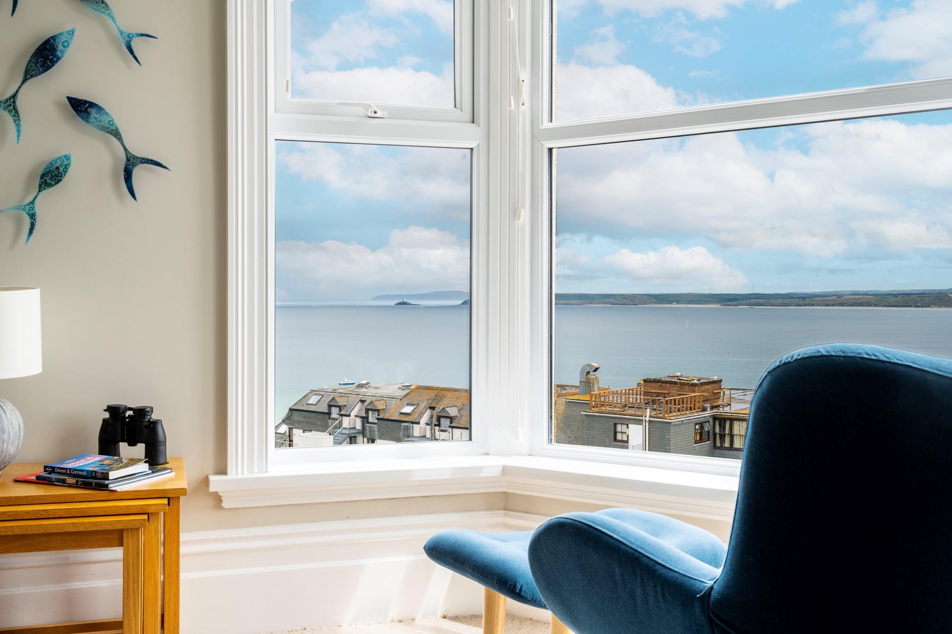 Admire the view from the window seat.