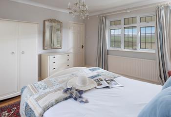 Ocean blues create a calming space to relax.