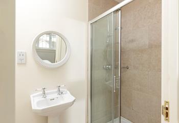 Wash the day away in the shower room.