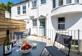 Tuck into a Cornish cream tea on the outdoor patio.