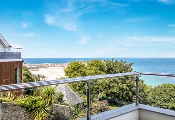 The large balcony offers stunning views across to St Ives.