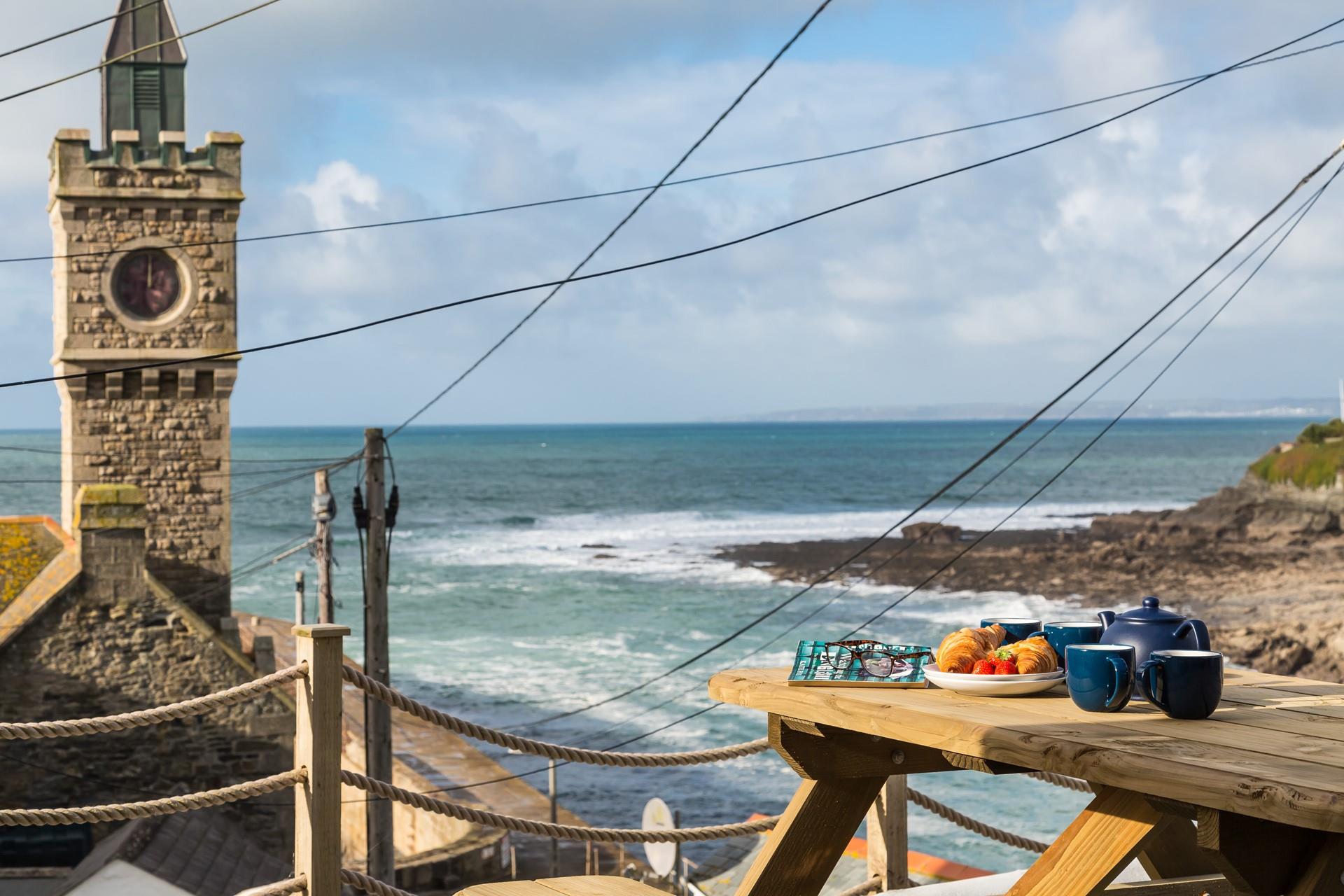 Breakfast can be enjoyed al fresco with a sea view.