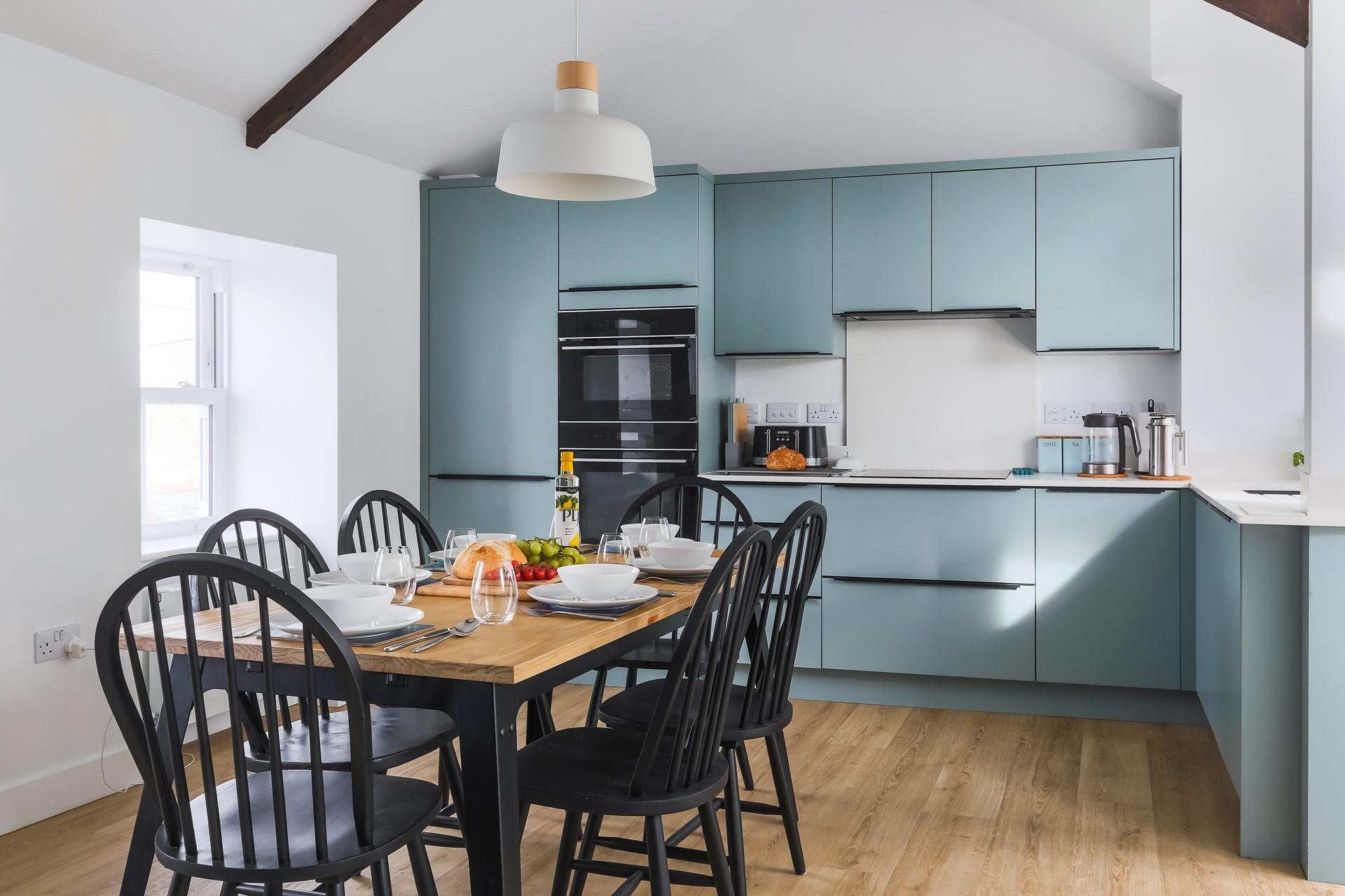 Sit around the dining table and tuck into a tasty feast.