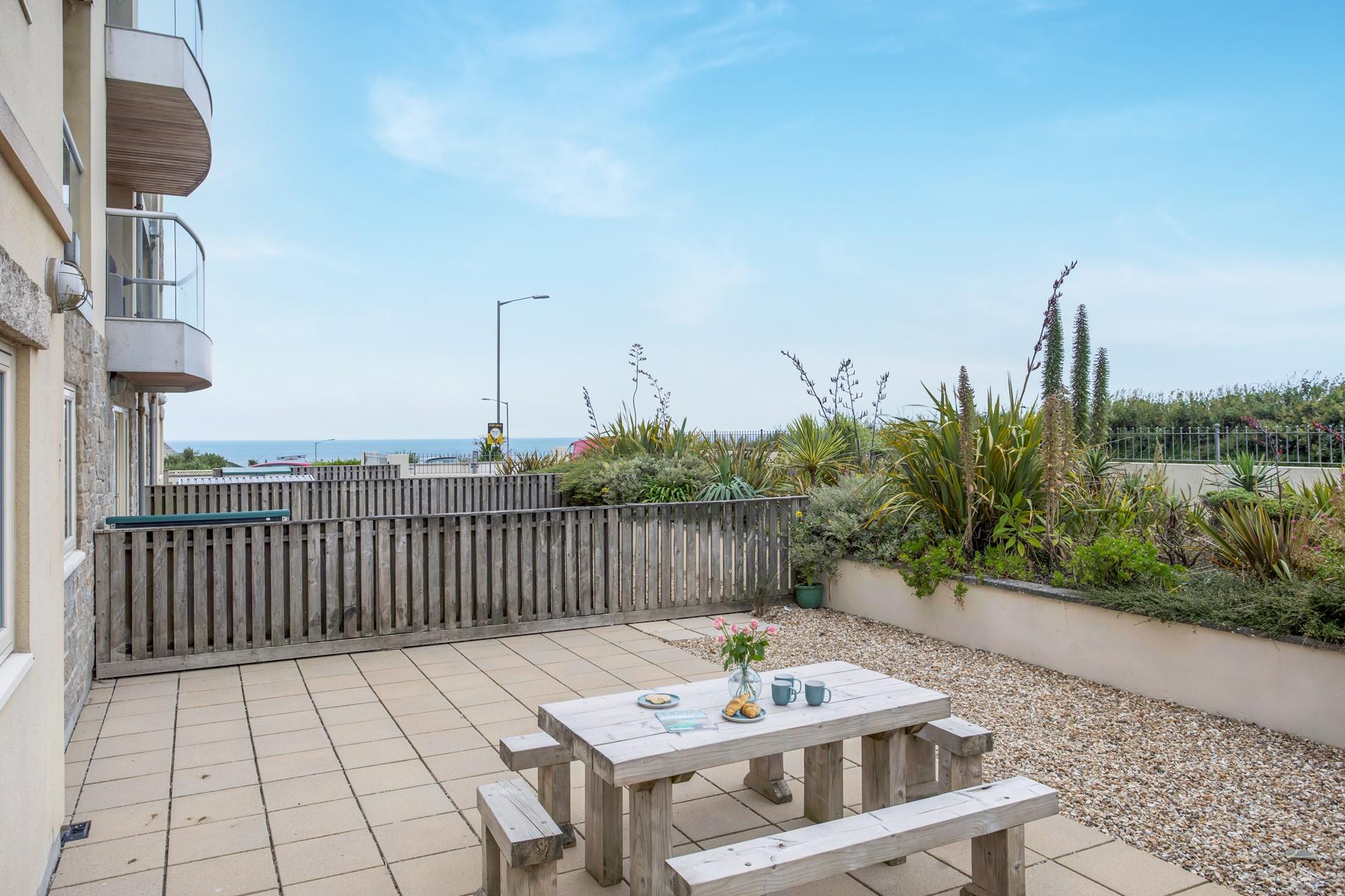 Catch a glimpse of the ocean across the horizon. 