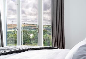 Bedroom 3 has a Juliette balcony with a view over Hayle Towans.