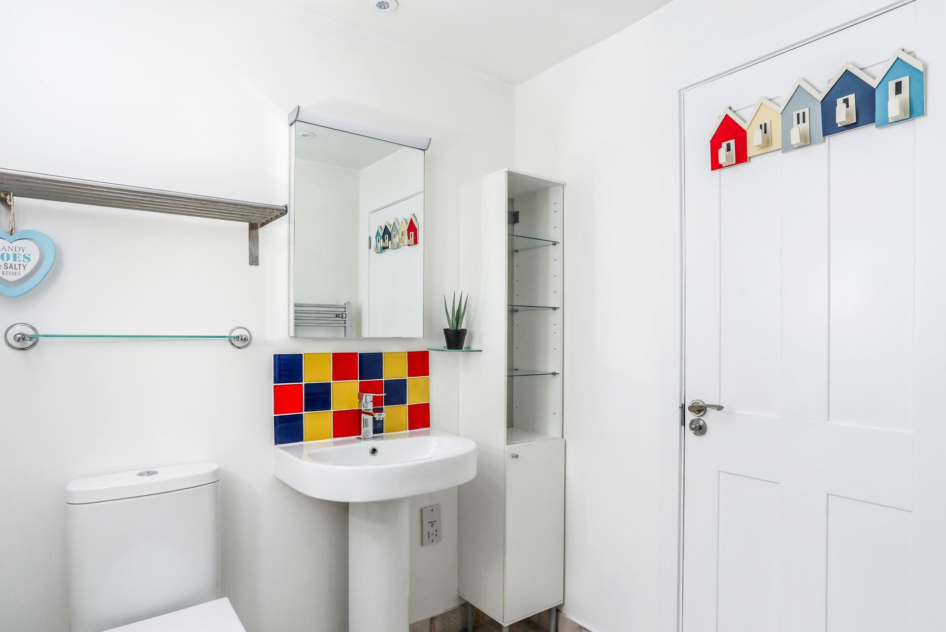 Get ready for the day in the family bathroom.