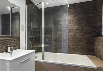 The family bathroom is the perfect space to get ready in the morning.