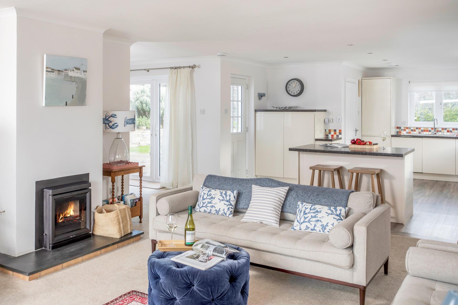 Light the woodburner and snuggle up in the cosy open plan living area.