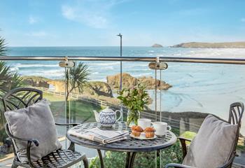 The balcony is the perfect spot for tea and cake with a view.