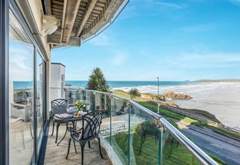 Watch the waves roll in and out on Perranporth beach from the balcony.